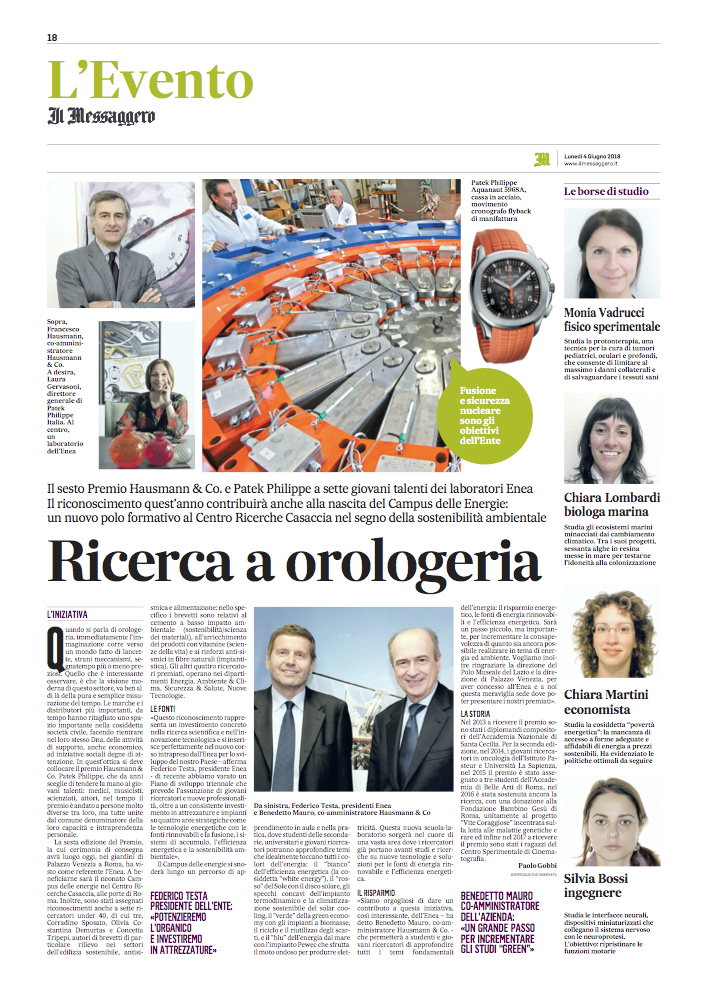 VI premio Hausmann & Co.- Patek Philippe: la "ricerca a orologeria&rdquo; sulla stampa