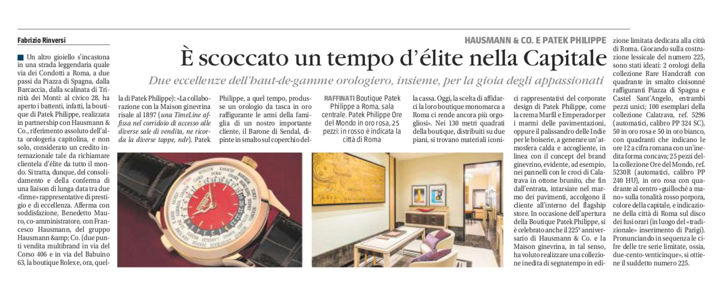 La nuova boutique Patek Philippe e la collezione dedicata a Roma protagoniste della stampa
