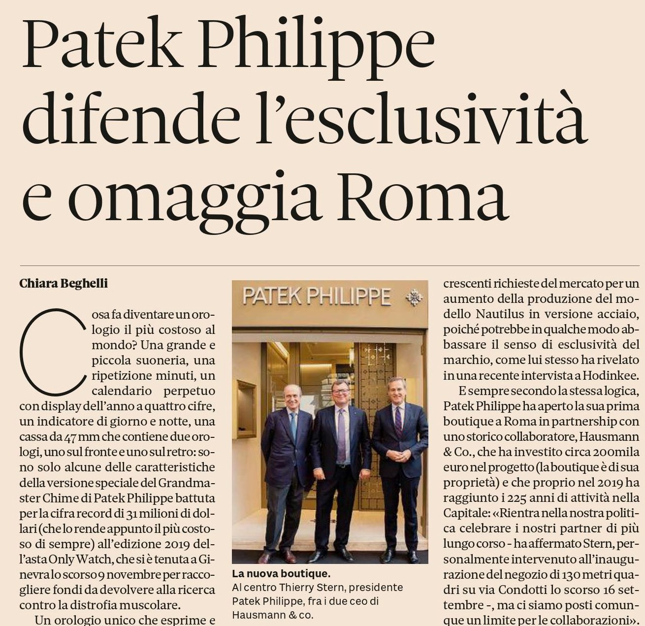 La nuova boutique Patek Philippe e la collezione dedicata a Roma protagoniste della stampa