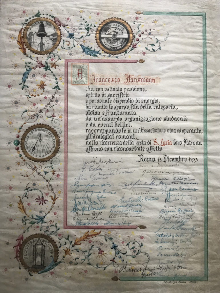 Franz Hausmann and recognition by the Roman Watchmakers Association