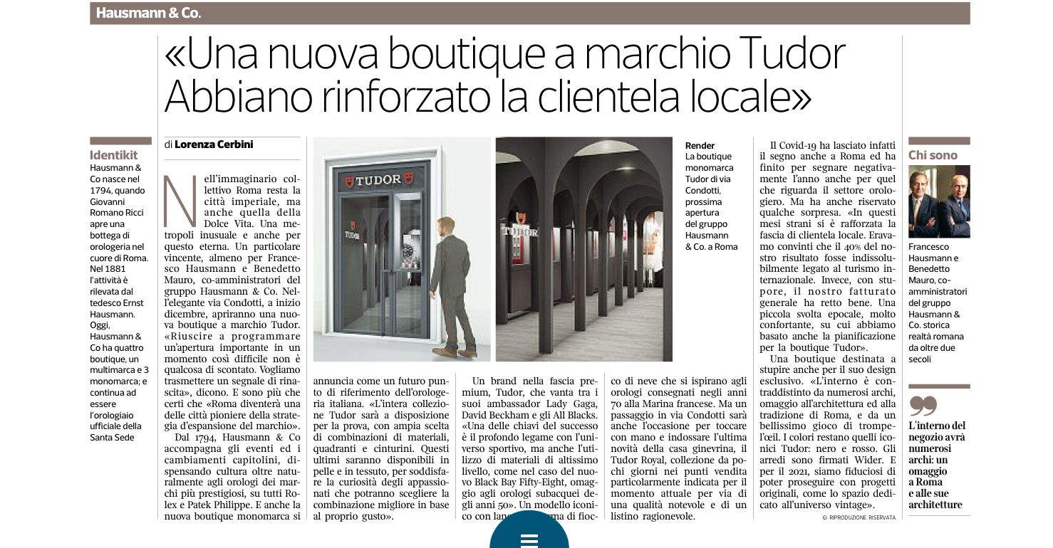 Immagine articolo di giornle apertura Boutique tudor orologi roma