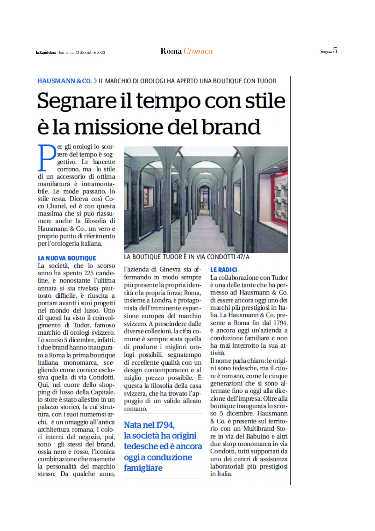 Immagine articolo La repubblica per apertura punto vendita tudor ufficiale a roma