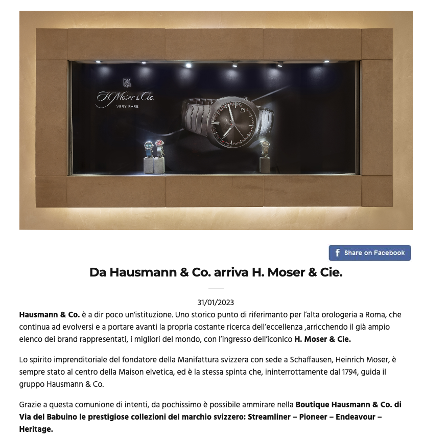 H. Moser & Cie. lands at Hausmann & Co.