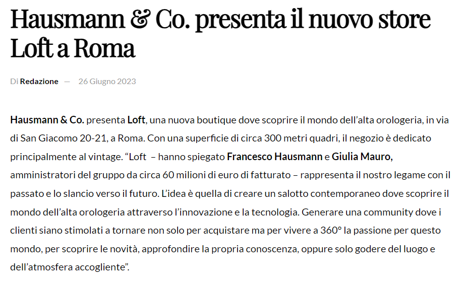 LOFT &ndash; l&rsquo;atelier del tempo