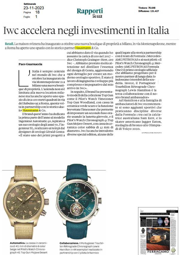 IWC Shaffhausen nella capitale con Hausmann & Co.