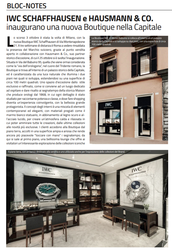 IWC Shaffhausen nella capitale con Hausmann & Co.