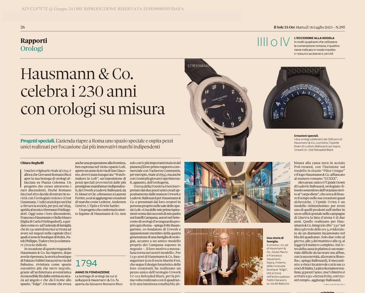 Hausmann & Co. celebra i 230 anni con orologi su misura
